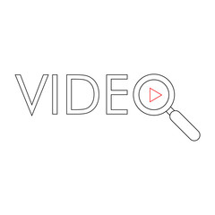 Logotipo lineal texto VIDEO con lupa y triángulo en negro y rojo