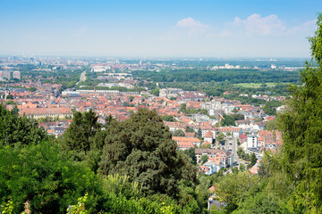 Fototapeta na wymiar Magnificent view on Karlsruhe from top of Turmberg, Germany