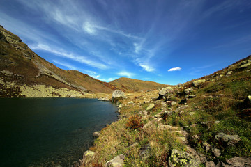 Alpine lake Mzy in the Caucasus Mountains.