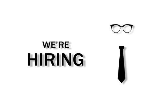 Banner Of Hiring On Job. Business Concept Free Vacancy. Glasses And Tie With Shadows.