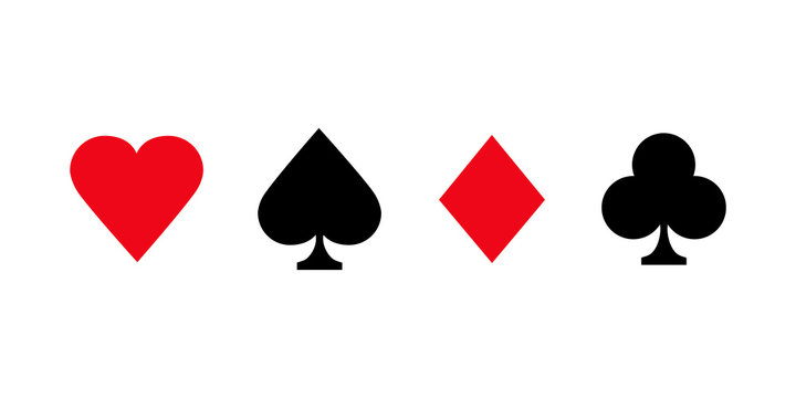 Poker kinds gaming cards. Few type signs red and black color isolated on white background.
