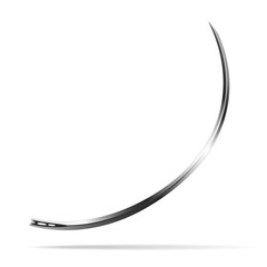 Surgical cutting needle with a trihedral cross-sectional shape with degree of curvature of 3 8 circumference, double type of eyelet. Used for stitching the dense tissues and skin. Vector