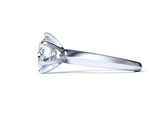 Close-up diamond engagement ring isolated on white background