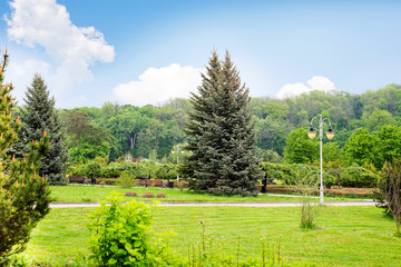 beautiful green park Theophania.Landscape. Popular tourist landmark.Big natural Feofaniya garden in Kyiv city