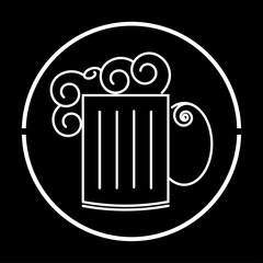 Mug of beer with foam sign on the black background