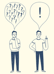 Doodle man thinking and having an idea.