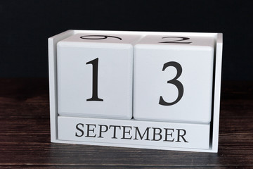 Business calendar for September, 13th day of the month. Planner organizer date or events schedule concept.