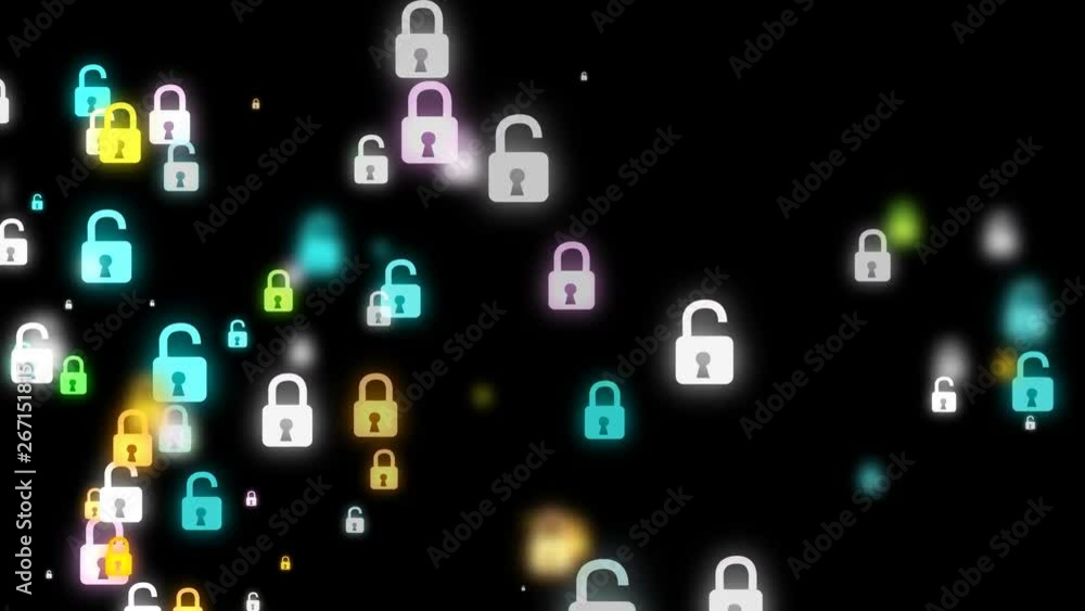 Poster locks flying, on a transparent background.animation of flying flickering particles form a lock sign 