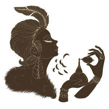 flapper woman spraying perfume art deco style clip art preview