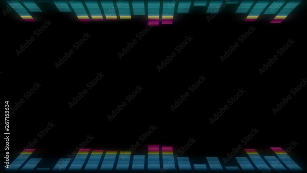 Poster set of 8 looped audio graphic equalizer for video editing, masking. alpha channel. seamless loop