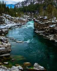 The Kootenai River bends through cliffs in North Idaho