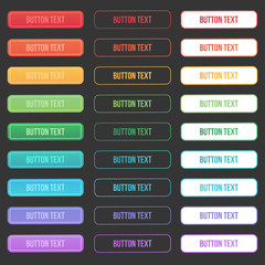 Set of modern buttons in different designs and colors like yellow, green, red, orange and purple. Ready to use in your web page or mobile app design.