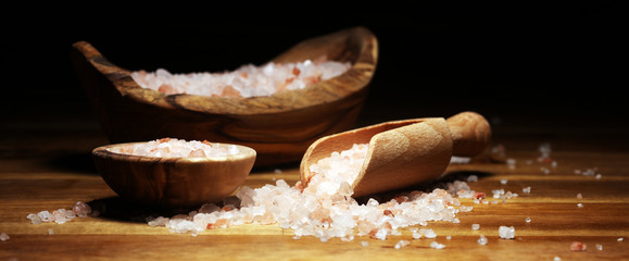 Natuaral cosmetics with pink himalayan spa salt. Sea bath salt for healthy spa relaxation
