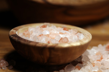 Natuaral cosmetics with pink himalayan spa salt. Sea bath salt for healthy spa relaxation