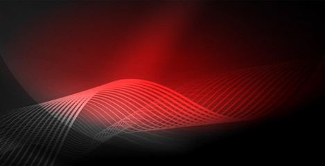 Glowing abstract wave on dark, shiny motion, magic space light. Techno abstract background