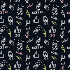 Pattern with hands showing rock and roll signs
