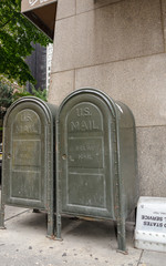 two army green old usa mail boxs nyc