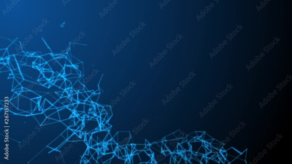Poster abstract blue geometrical background with moving lines and dots. looping cg animation