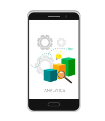 Vector illustration of analytics and data management concept. White background. Mobile app