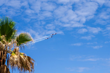 Aircraft fly in the blue sky (Israeli independence day airshow)