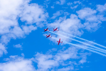 Aircraft fly in the blue sky (Israeli independence day airshow)