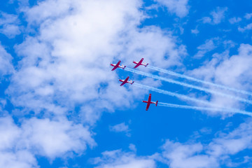 Naklejka na ściany i meble Aircraft fly in the blue sky (Israeli independence day airshow)
