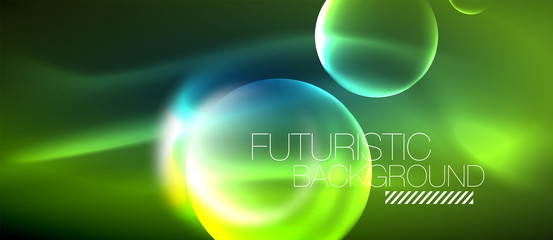 Blue neon bubbles and circles futuristic abstract background