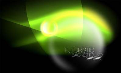 Blurred neon glowing round shapes, abstract circles and lights