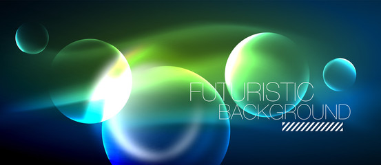 Blue neon bubbles and circles futuristic abstract background