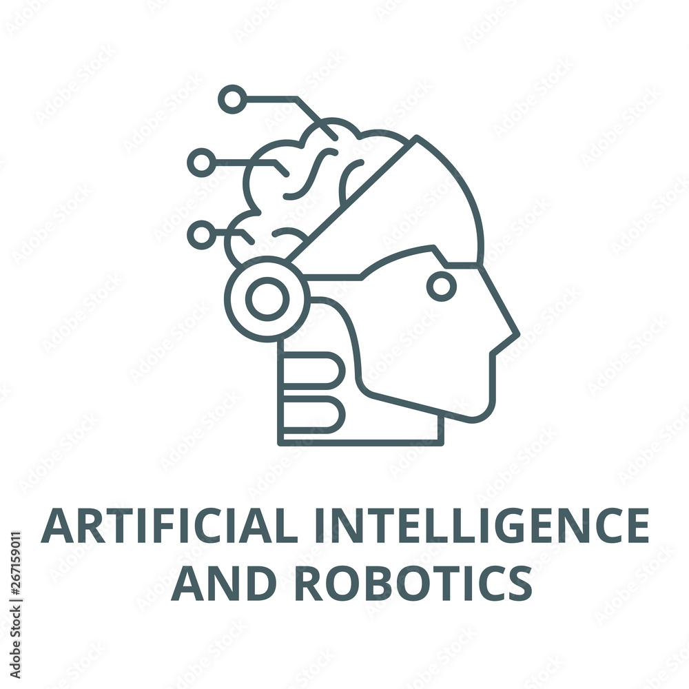 Poster artificial intelligence and robotics vector line icon, outline concept, linear sign