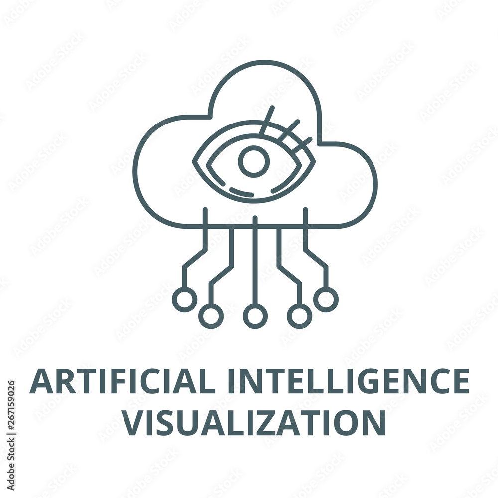 Poster artificial intelligence visualization vector line icon, outline concept, linear sign