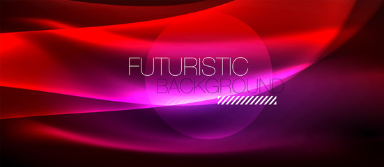 Glowing abstract wave on dark, shiny motion, magic space light. Techno abstract background