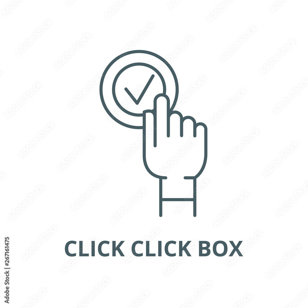 Poster click click box vector line icon, outline concept, linear sign