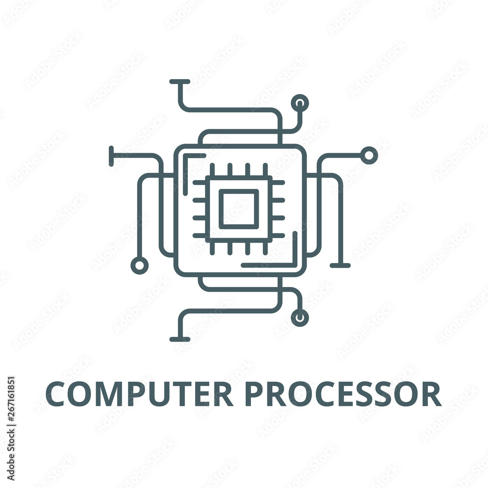 Poster computer processor vector line icon, outline concept, linear sign