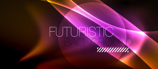 Neon color wave lines abstract background, magic techno futuristic light