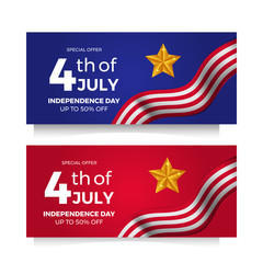 4th July American independence day flyer sale offer banner with flag and star