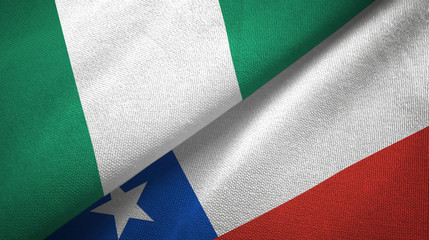 Nigeria and Chile two flags textile cloth, fabric texture