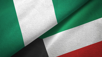 Nigeria and Kuwait two flags textile cloth, fabric texture