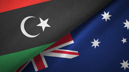 Libya and Australia two flags textile cloth, fabric texture 