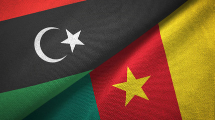 Libya and Cameroon two flags textile cloth, fabric texture 