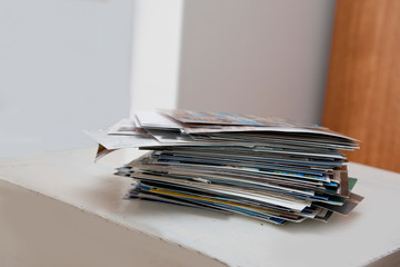 A stack of postcards or mail