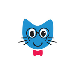 smiling cat with glasses emoticon illustrations logo concept