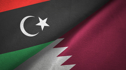 Libya and Qatar two flags textile cloth, fabric texture