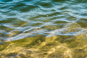 Abstract, green, blue, and yellow-tinted water near the ocean