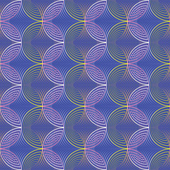 VECTOR ILLUSTRATION OF YELLOW, LILAC, WHITE, INDIGO AND PURPLE WARPED SHAPES.