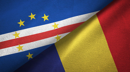 Fototapeta premium Cabo Verde and Romania two flags textile cloth, fabric texture
