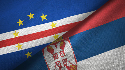 Fototapeta premium Cabo Verde and Serbia two flags textile cloth, fabric texture