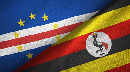 Fototapeta premium Cabo Verde and Uganda two flags textile cloth, fabric texture
