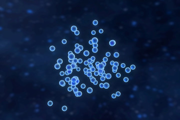 Infectious virus with surface details on blue background, 3d rendering.