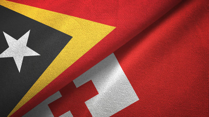 East Timor and Tonga two flags textile cloth, fabric texture